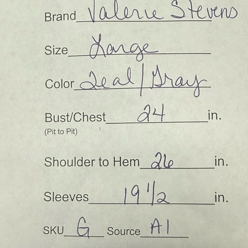 Valerie Stevens Teal Gray Abstract Blouse L Tie Neck Career Chic Top - Picture 9 of 9